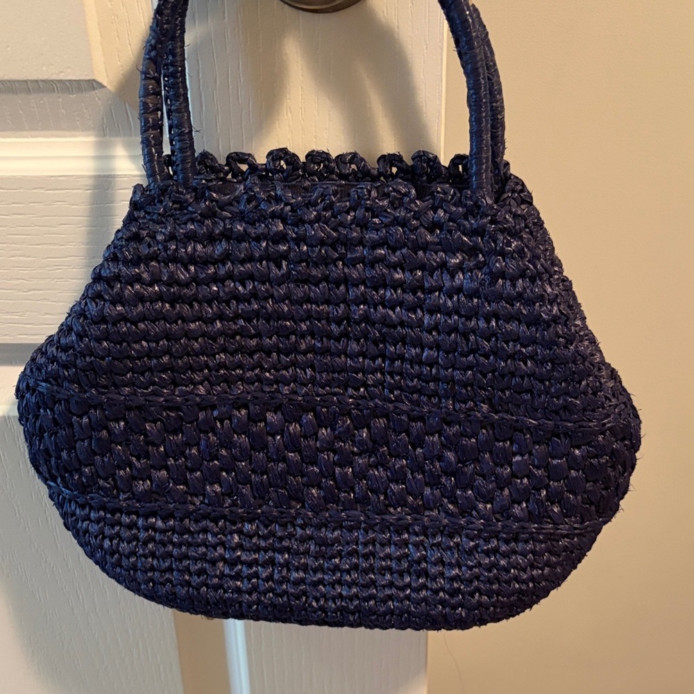Mantessa Navy Blue Woven Handbag